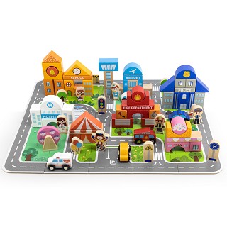 Viga Toys® Houten Bouwblokken Stad – 100-delig